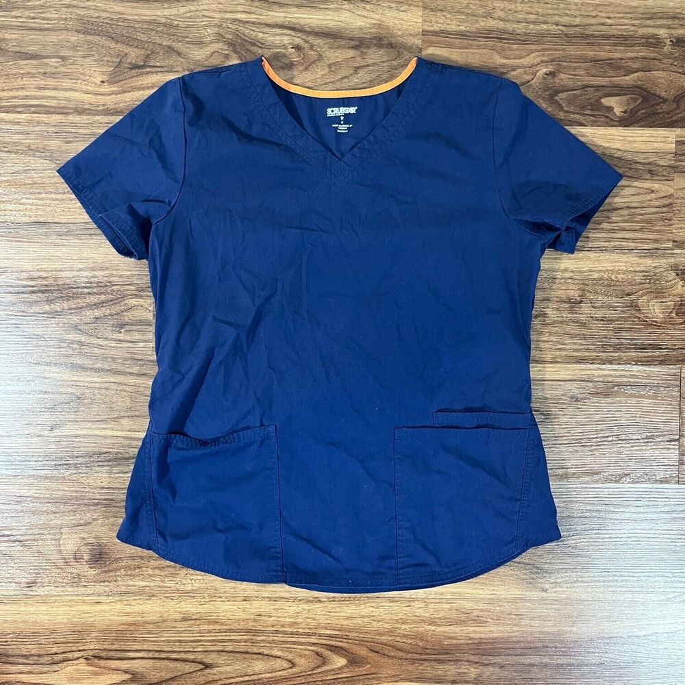 SCRUBSTAR Blue Women's V-Neck Medical Scrub Top 3 Pocket Size Medium